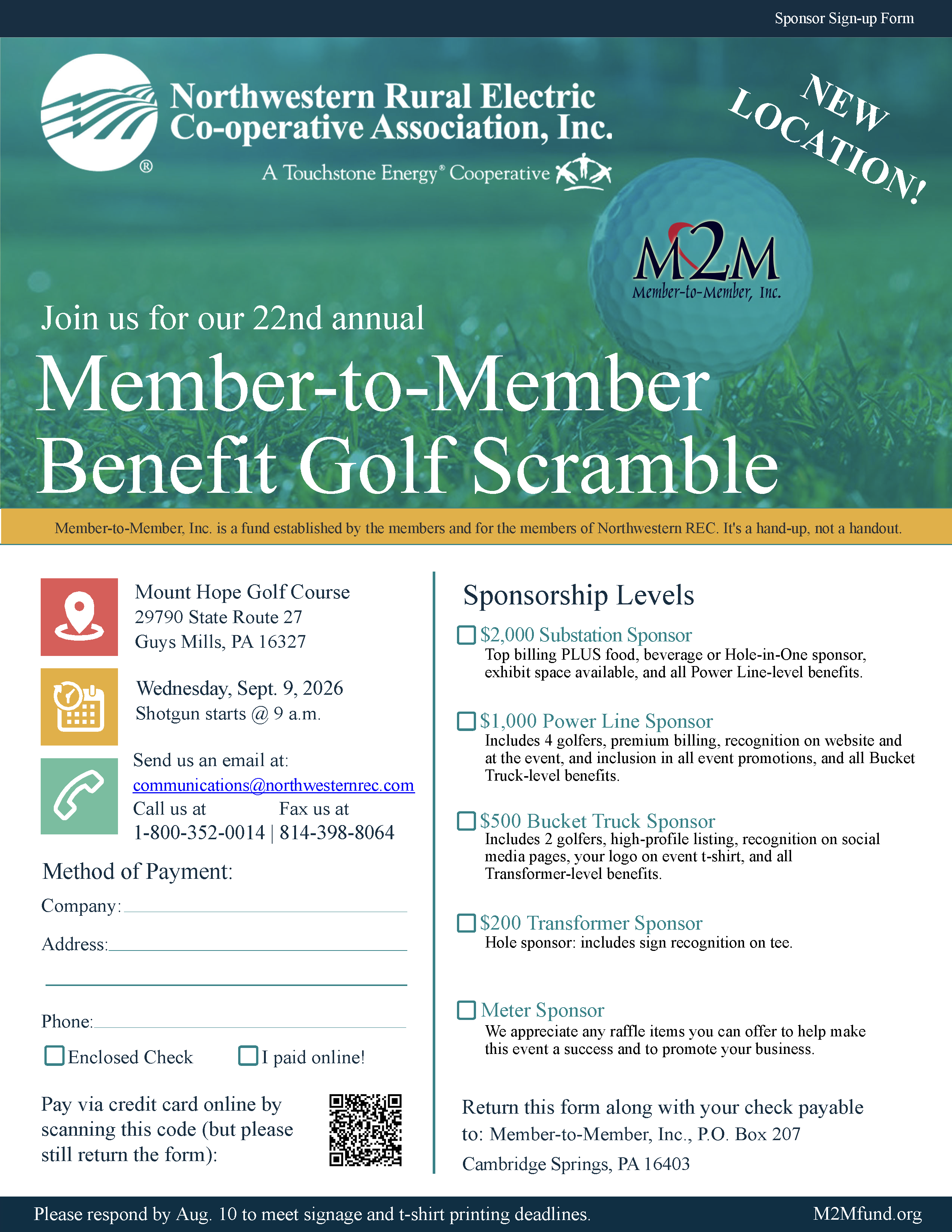 2026 Member To Member Golf Sponsorship Form